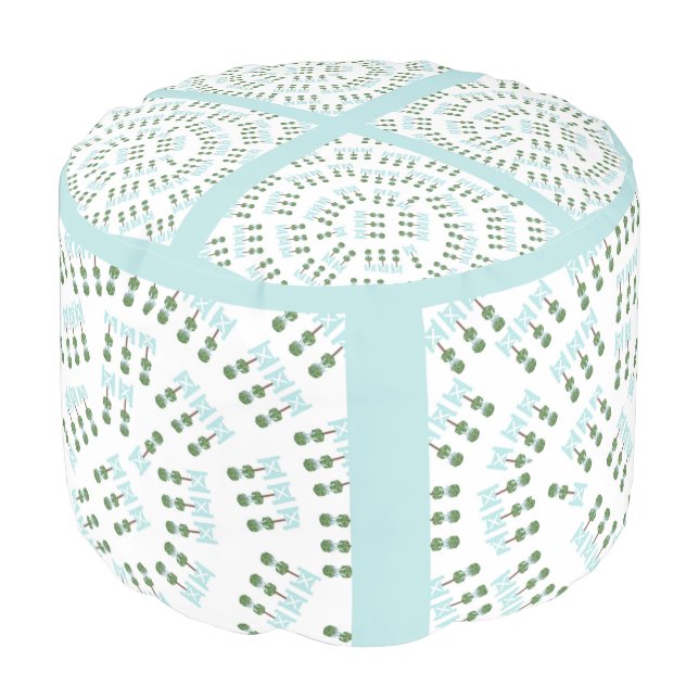 Robin's Egg Blue Topiary Garden Quilt Pouf (Angled Front)