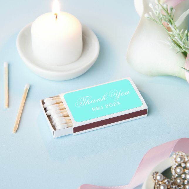 robin's egg blue turquoise aqua blue wedding  matchboxes (Insitu)