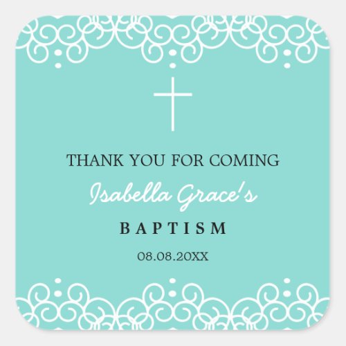 Robins Egg Blue  White  Baptism Thank You Square Sticker