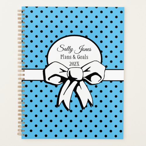 Robins Egg Blue White Bow Polka Dots Personalized Planner