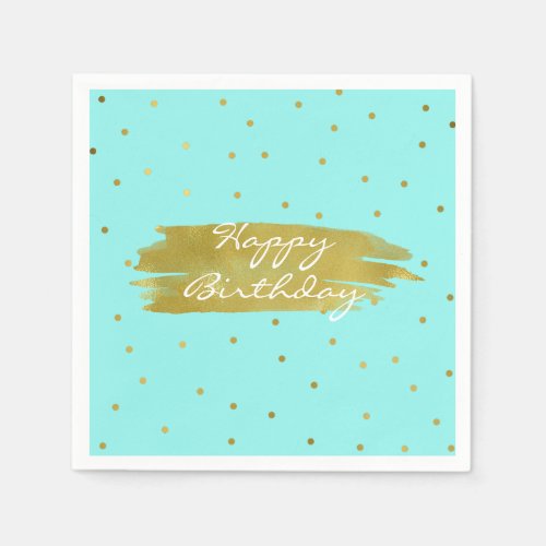 Robins Egg Blue With Gold Dots Birthday Napkins
