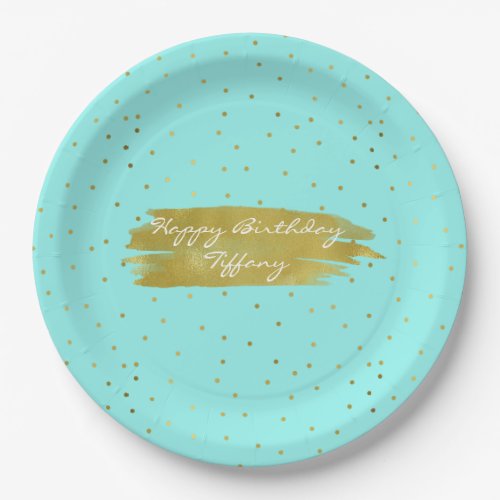 Robins Egg Blue with Gold Polka Dots Paper Plates