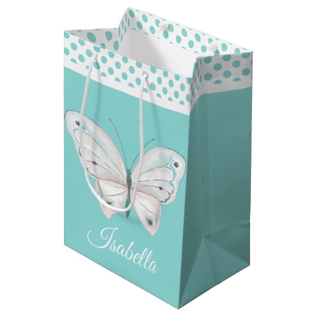 Robins Egg Blue with White Butterfly Gift Bag (Front Angled)