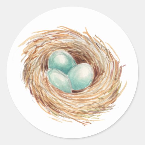 Robins Egg Nest Blue Watercolor Classic Round Sticker