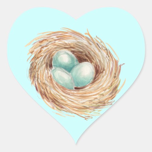 Robins Egg Nest Blue Watercolor Heart Sticker