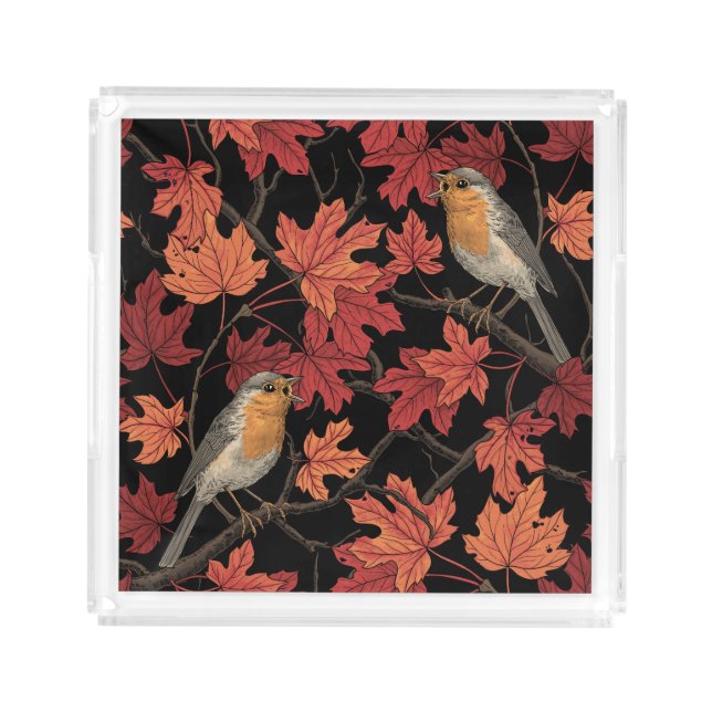 Robins in maple tree acrylic tray (Front)