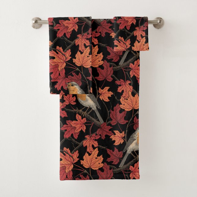 Robins in maple tree bath towel set (Insitu)