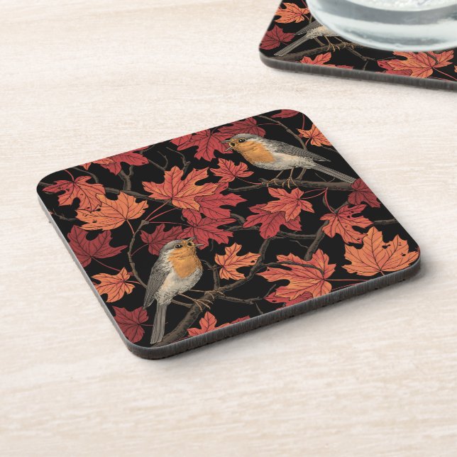 Robins in maple tree beverage coaster (Left Side)