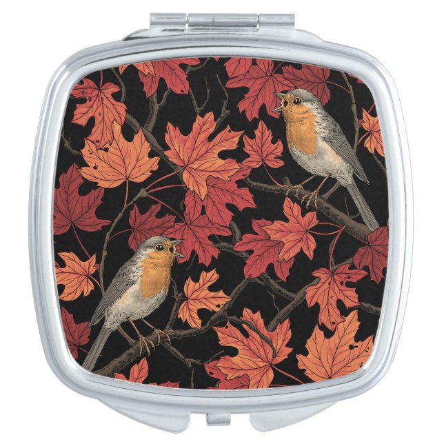 Robins in maple tree compact mirror (Front)