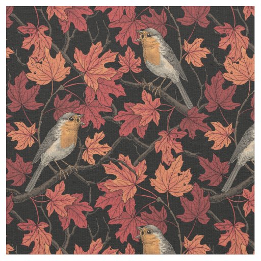 Robins in maple tree fabric