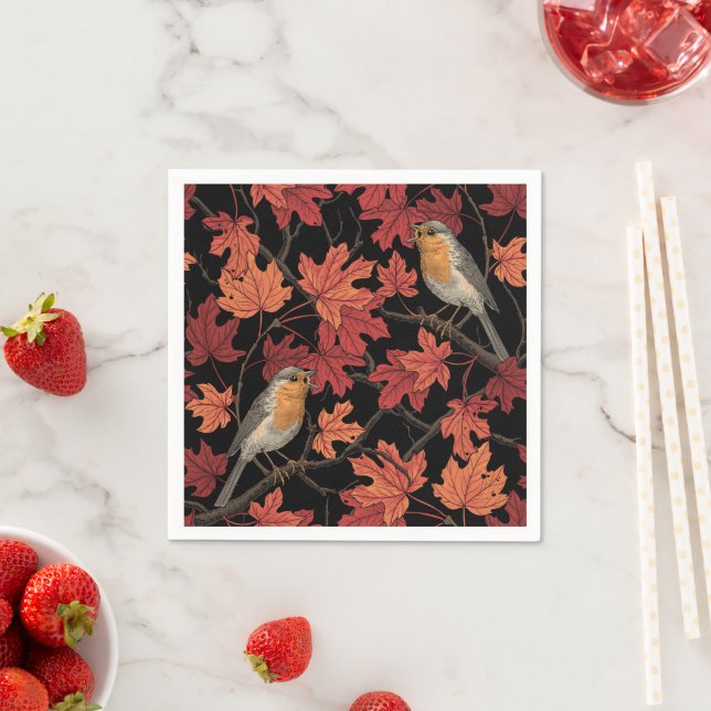 Robins in maple tree napkins (Insitu)