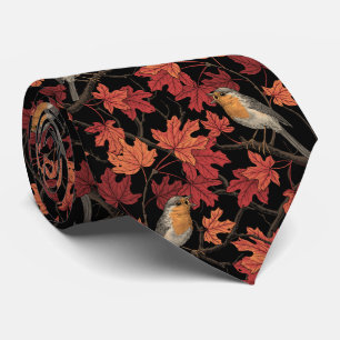 Robins in maple tree neck tie