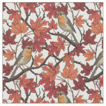 Robins in maple tree on off white fabric