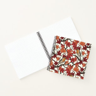 Robins in maple tree on off white notebook