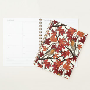 Robins in maple tree on off white planner