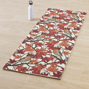 Robins in maple tree on off white yoga mat