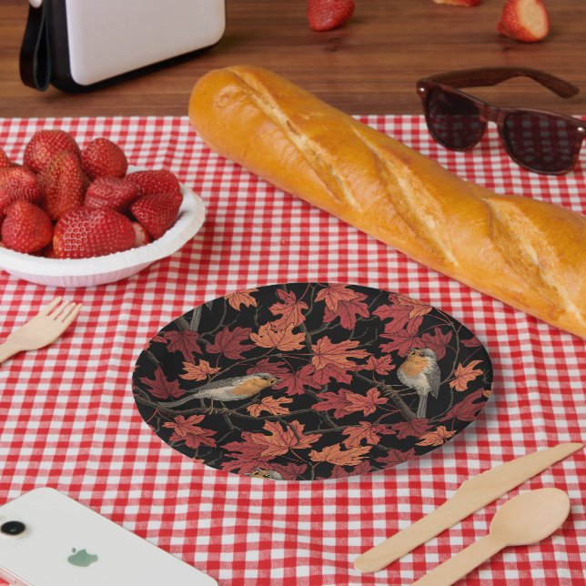 Robins in maple tree paper plates (Picnic)