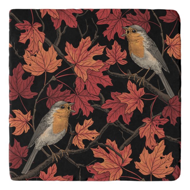 Robins in maple tree trivet (Front)