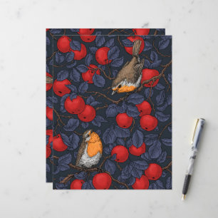 Robins in the apple tree/blue and red 
