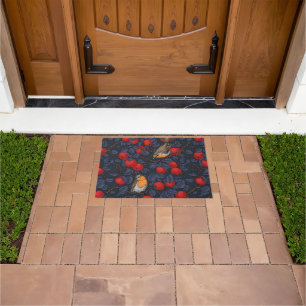 Robins in the apple tree/blue and red  doormat