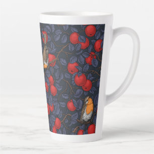 Robins in the apple tree/blue and red latte mug