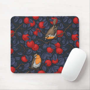 Robins in the apple tree/blue and red mouse pad