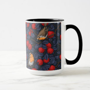 Robins in the apple tree/blue and red mug