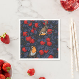 Robins in the apple tree/blue and red napkins