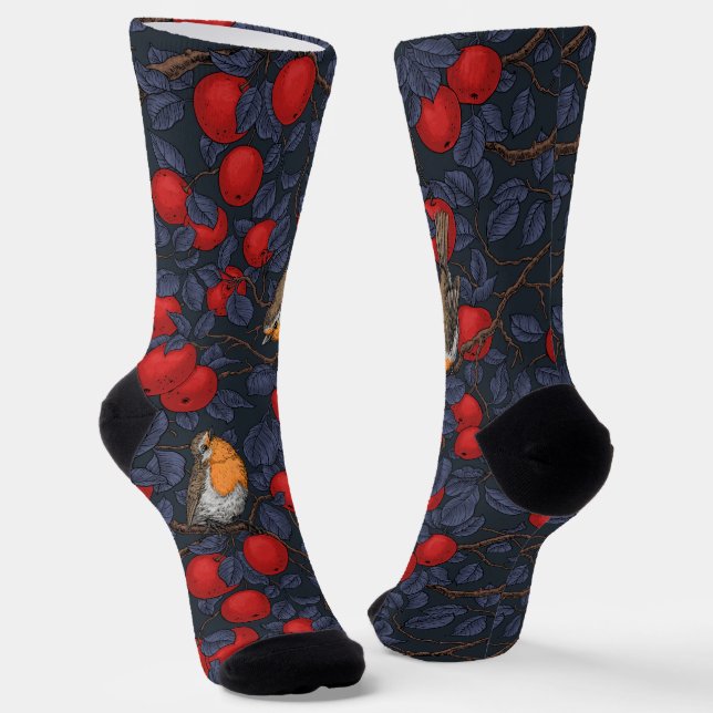 Robins in the apple tree/blue and red  socks (Angled)