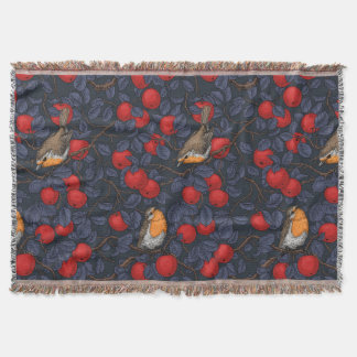 Robins in the apple tree/blue and red  throw blanket