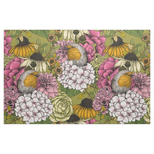 Robins in the garden 2 fabric
