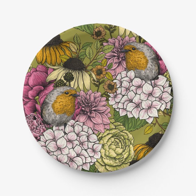 Robins in the garden 2 paper plates (Front)