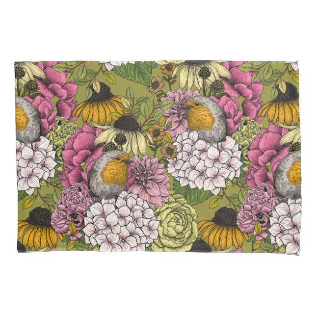 Robins in the garden 2 pillow case (Front-Left)