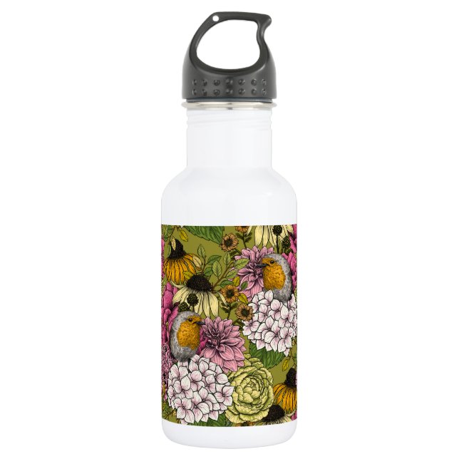 Robins in the garden 2 stainless steel water bottle (Front)
