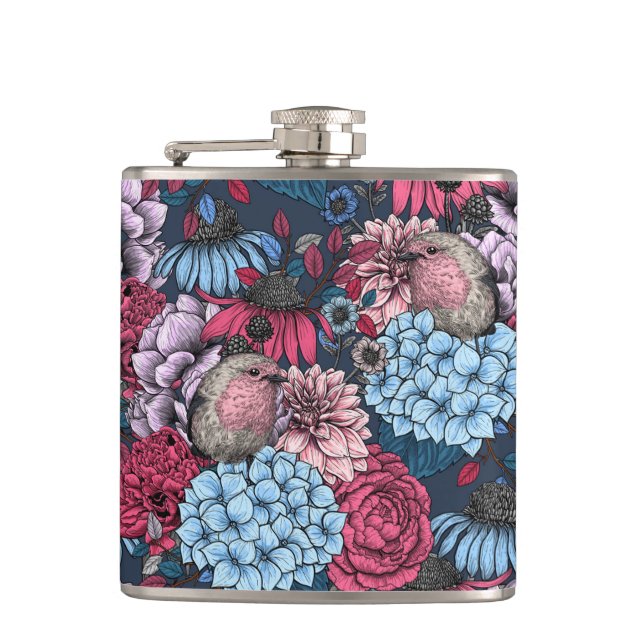 Robins in the garden 3 flask (Front)