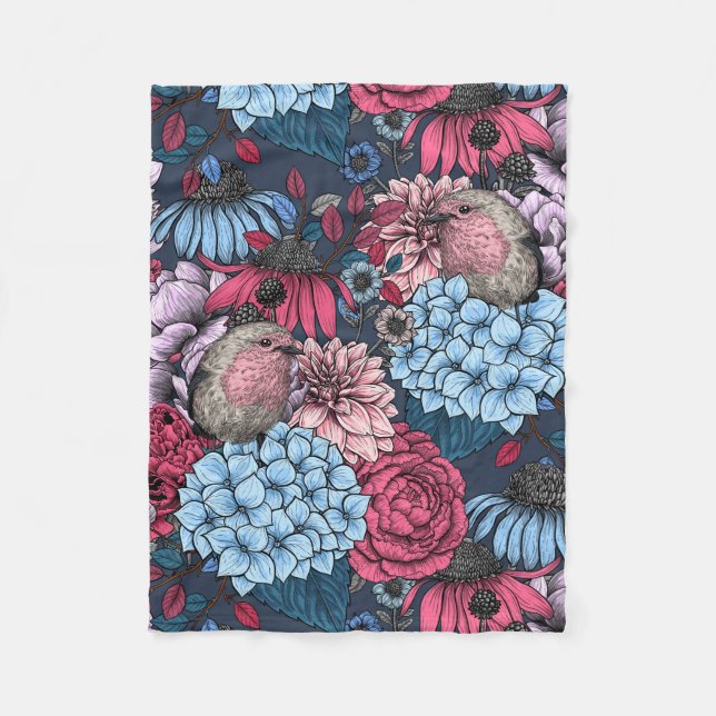 Robins in the garden 3 fleece blanket (Front)