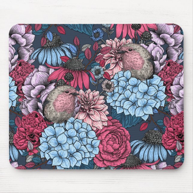 Robins in the garden 3 mouse pad (Front)