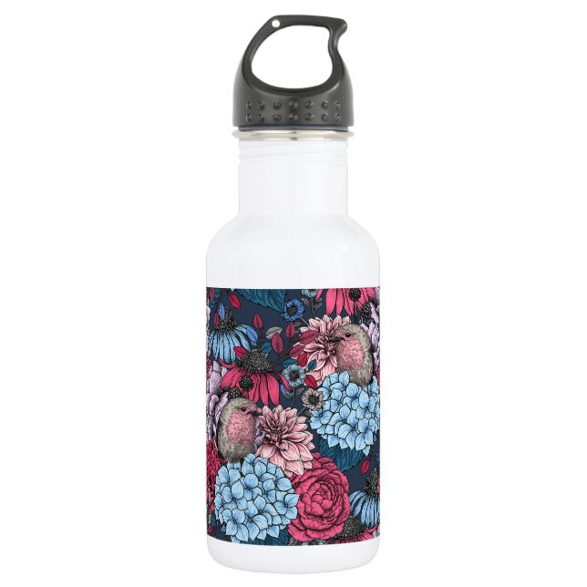 Robins in the garden 3 stainless steel water bottle (Front)