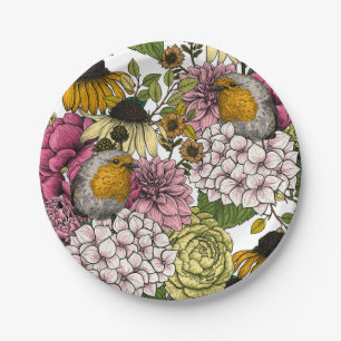 Robins in the garden paper plates