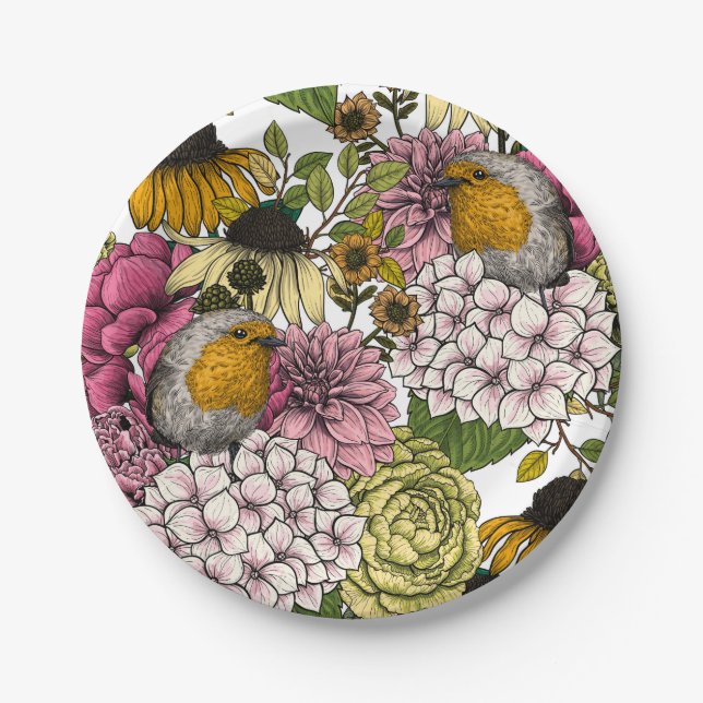 Robins in the garden paper plates (Front)