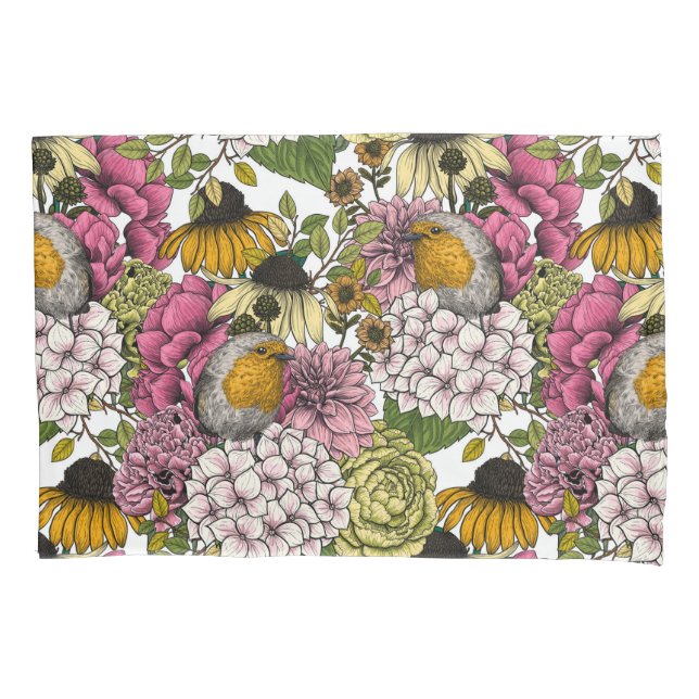 Robins in the garden pillow case (Front-Left)