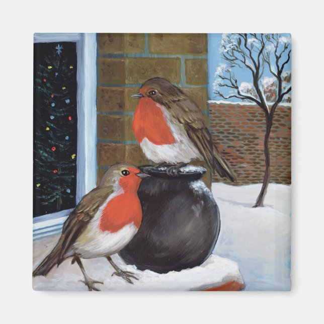 Robins in the snow magnet (Front)