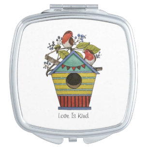 Robins With Blueberries And Birdhouse Compact Mirror