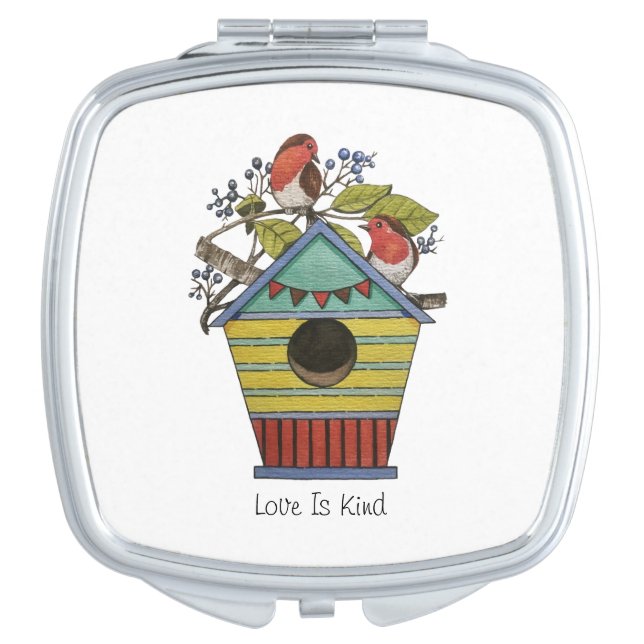 Robins With Blueberries And Birdhouse Compact Mirror (Front)