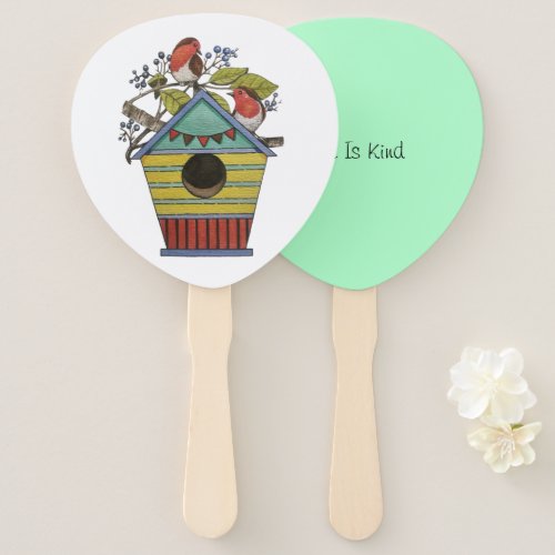 Robins With Blueberries And Birdhouse Hand Fan
