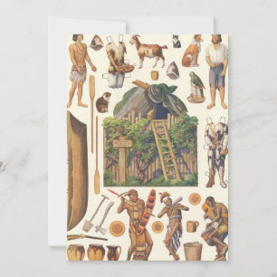 Robinson Crusoe, Vintage Victorian Paper Doll Toys Invitation