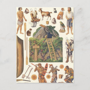 Robinson Crusoe, Vintage Victorian Paper Doll Toys Postcard