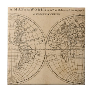 Robinson Crusoe's Map of the World Ceramic Tile