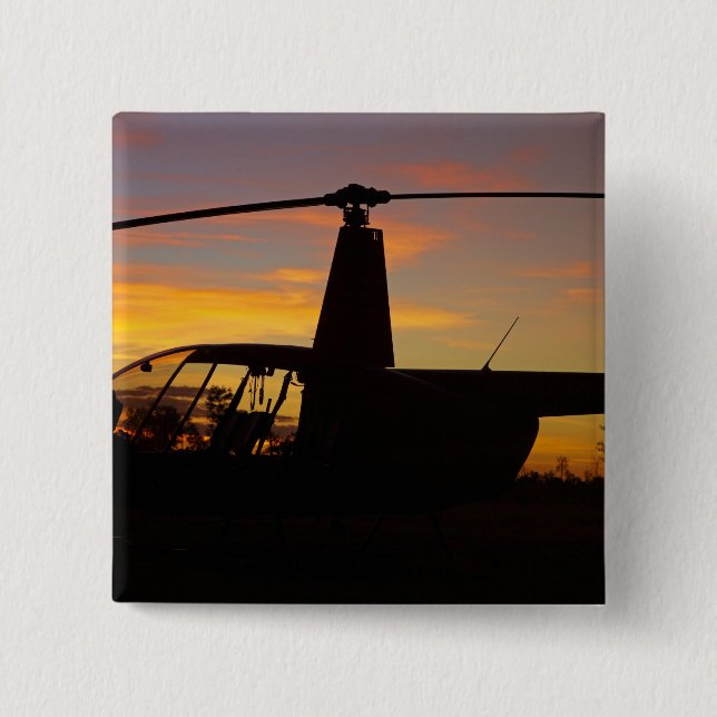 Robinson R44 helicopter at sunset Button (Front)