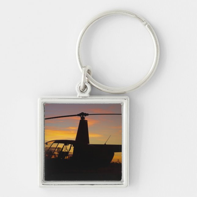 Robinson R44 helicopter at sunset Keychain (Front)